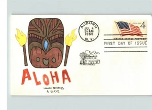 HAWAII Becomes a State, 1959 Hand painted 4ct Flag, First Day of Issue, # 1 of 1 - Picture 1 of 1