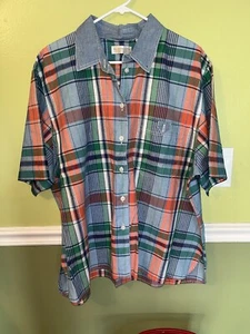 LIZ CLAIBORNE SHORT SLEEVE BUTTON UP SHIRT ELISABETH MADRAS PLAID Sz 20 - Picture 1 of 2