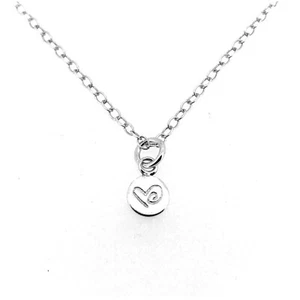 Sterling Silver Love Heart Necklace Tiny 6mm Disc Pendant - Picture 1 of 4