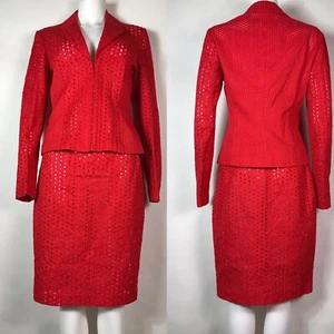 Vtg Gianni Versace Red Open Eyelet Back Skirt Suit 44 L - Picture 1 of 12