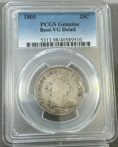 1805 Draped Bust Quarter PCGS Genuine ~ Bent VG Details Cover