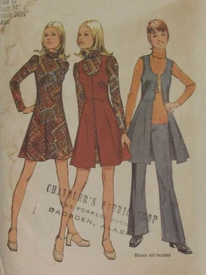 Rare VTG 72 SIMPLICITY 5186 Misses Mini-Dress Flared Vest & Pants PATTERN 12/34B - Image 1 of 3