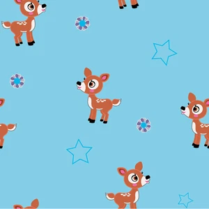 Cotton jersey deer azure blue 150cm sewing jersey animals deer flower stars... - Picture 1 of 1