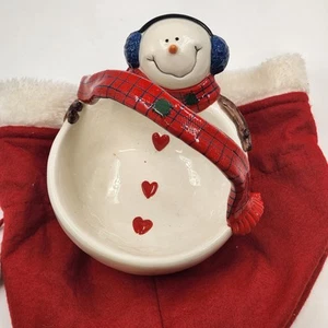 Nikolaus Quadrat Schneemann Korb Süßigkeiten Schale Knopfleiste mit Strumpf Porzellan 7" - Bild 1 von 21