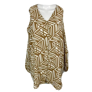 Camisa Chico's Mujer Talla 3 XL 16 Marrón Blanco Cuello en V Hombro Frío Túnica Fluida - Imagen 1 de 10