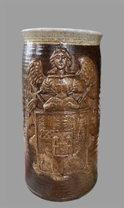 Stunning Glazed Redware Pottery Beer Stein Cold War ? 1945-1991 Signo Vinces - Picture 1 of 6