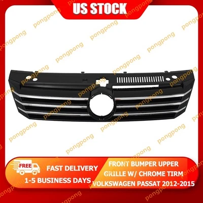 VW Volkswagen Passat 2012-2015 para-choque dianteiro grade superior com acabamento cromado EUA - Imagem 1 de 4