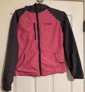 Columbia Jacket Youth Girls 14/16 Gray and Pink Lightweight Windbreaker Full Zip - Picture 1 of 6