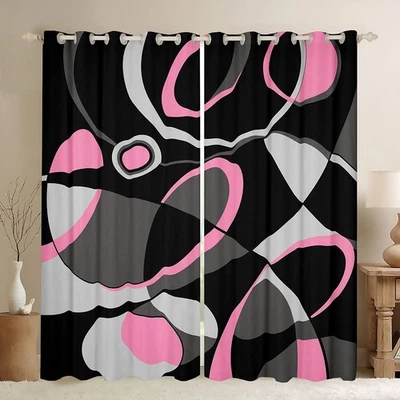 Pink Grey and Black 30%-50% Blackout Curtain Boys Retro Circle Curtains Bedro... - Image 1 of 4