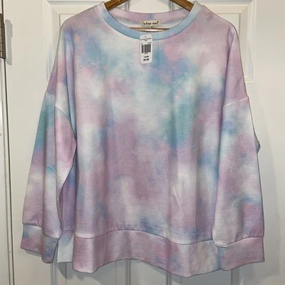 Indigo Soul 粉彩领带染料运动衫女式 L 码柔软女孩波西米亚嬉皮 ~ 全新带标签 — 第 1/4 张图片