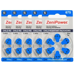 ZeniPower Size 675 1.45V Mercury-Free Zinc Air Hearing Aid Battery(30 Batteries) - Picture 1 of 5