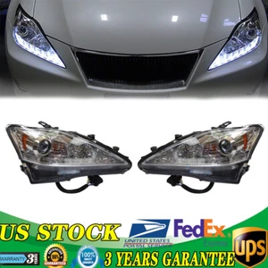 Pair Headlights For 2006-2013 Lexus IS250 IS350 LED DRL Projector Chrome LH & RH - Picture 1 of 16