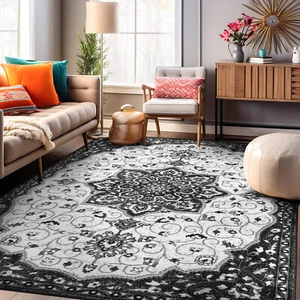 Rugshop Black Area Rug Traditional Medallion Rugs for Bedroom Living Room Rugs - Picture 1 of 30