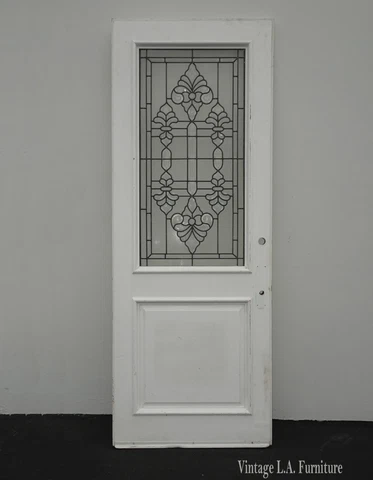 Vintage French Country Tall Stained Glass ~ Leaded Glass Entry Single Door Cover