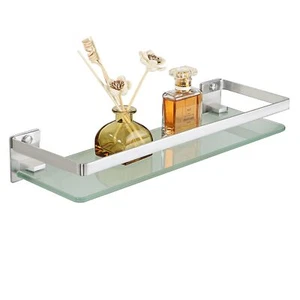 Bathroom Shelf Tempered Glass Shelf Wall Mounted, Brushed Shower Storage - Picture 1 of 5