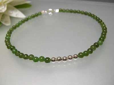 Tornozeleira espaçadora de contas de prata vintage natureza não tratada 4mm jade 925 9, 9,5,10,5" - Imagem 1 de 3