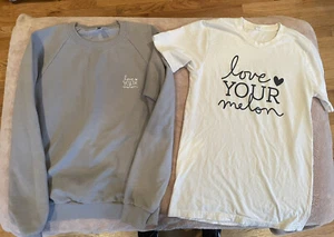 Lot Of 2 Love Your Melon Womens Gray Sweatshirt + Logo Tee Small - Picture 1 of 2