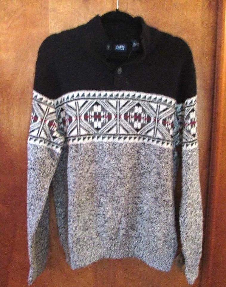 mens ralph lauren chaps 1/4 button crew ski sweater XL gray