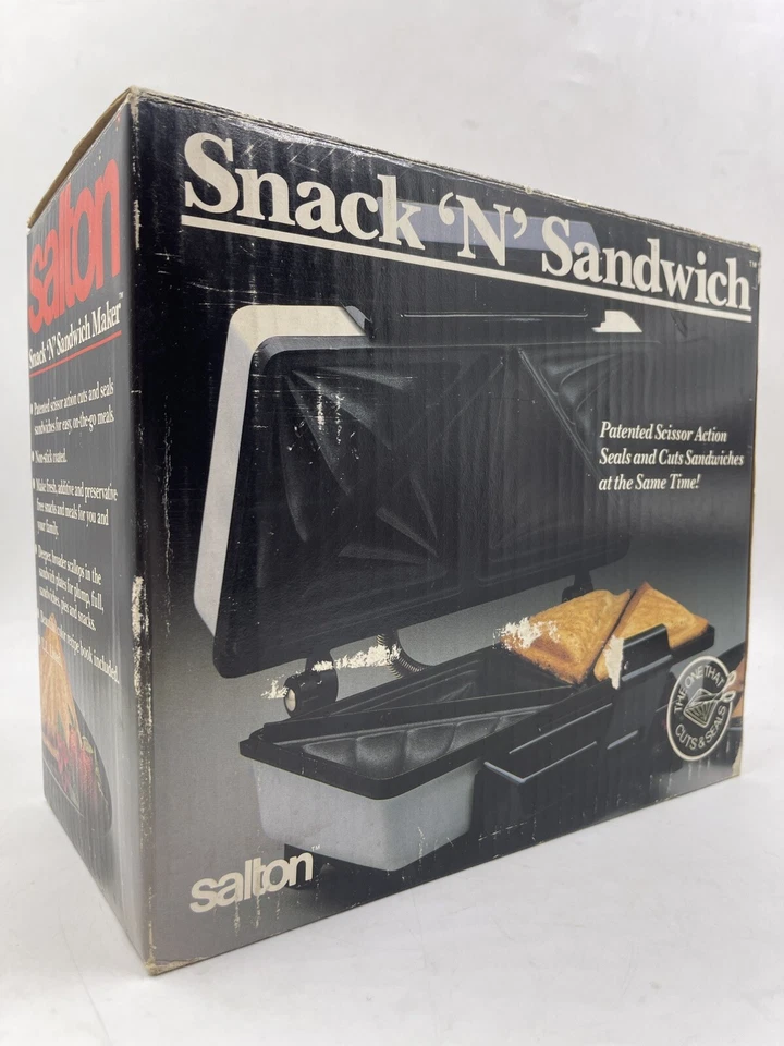 Vtg Salton Snack n Sandwich Grill Press Maker Electric Stuffed Pocket Black