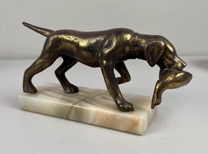 Ancien serre-livres Weimaraner finition laiton bronze chasse chien oiseau - Photo 1/7