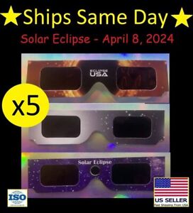 5 PACK - Solar Eclipse Glasses - ISO 12312-2 & CE Cert Safe - USA Free Shipping