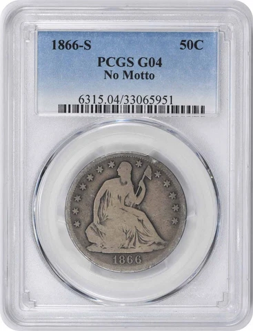 1866-S Liberty Seated Silver Half Dollar No Motto G04 PCGS Cover