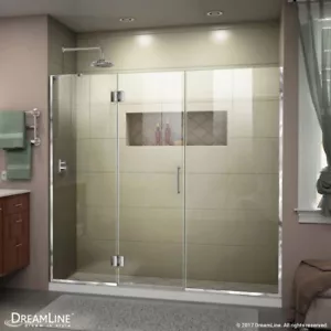 Unidoor-X 61- 68 1/2 in. W x 72 in. H Frameless Hinged Shower Door - Picture 1 of 12