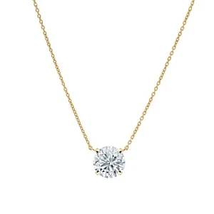1 Ct E/VVS IGI Round Lab Grown Floating Diamond Necklace Solid 14K Yellow Gold  - Picture 1 of 4