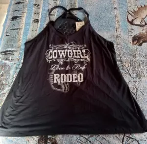 Liberty Wear Women's 2XL Embellished Cowgirl Rodeo Black Tank Top Shirt 7504 - Picture 1 of 5