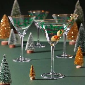 Holiday Decorated Martini Glasses Set of 4, Christmas Tableware, Hosting - Picture 1 of 4