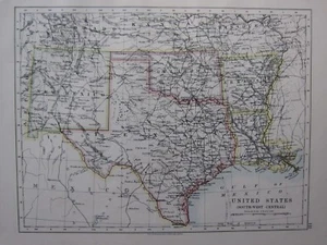 1904 MAP ~ ÉTATS-UNIS SUD-OUEST CENTRAL TEXAS NOUVEAU MEXIQUE OKLAHOMA - Afbeelding 1 van 2