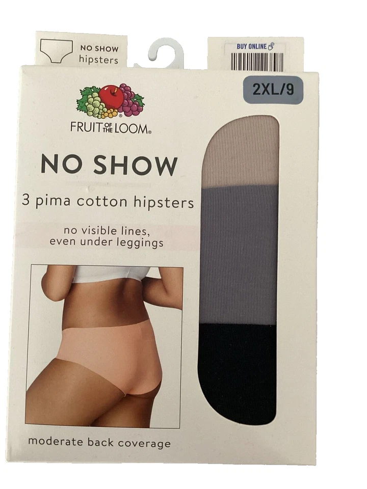 FRUIT OF THE LOOM 3 Pares NO SHOW PIMA ALGODÓN HIPSTERS Bragas Talla 2XL/9* Foto 1 de 4