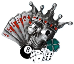 Lucky King Belt Buckle, Gambling Winner Dice, Royal Flush, Skull, Dragon Designs - Picture 1 of 4