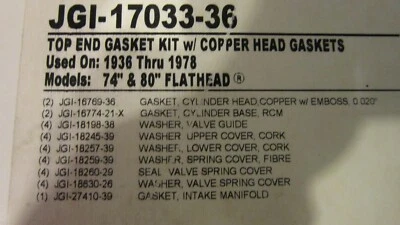 New  1936-1948 Harley Davidson Flathead Top End Gasket Kit - Image 1 of 4