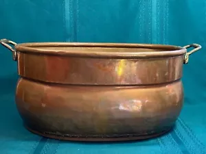 Contenedor maceta grande vintage de cobre 15,5" de largo ovalado 2 asas hecho en pavo - Imagen 1 de 21