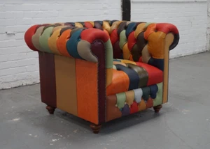 Chesterfield Club Chair in Harlequin Patchwork Leather - Picture 1 of 7