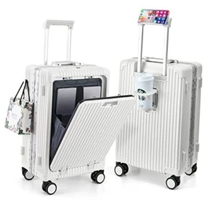 Front Pocket Carry On Luggage,PC Hardside Spinner Wheel Suitcase with TSA - Picture 1 of 7