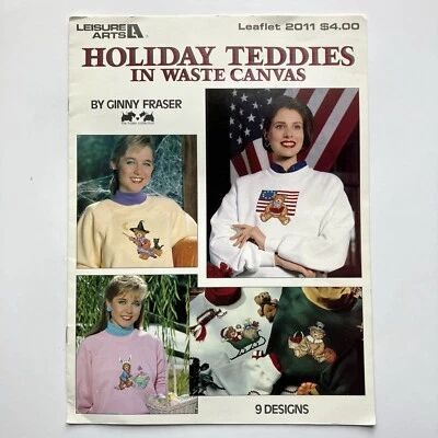 Leisure Arts Leaflet 2011 Holiday Teddies in Waste Canvas Cross Stitch Pattern - Image 1 of 3
