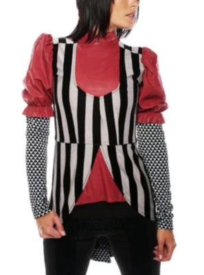 Blusa Nuvula manga folhada listrada vermelha e preta, pequena - Imagem 1 de 4
