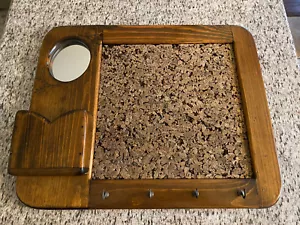 Antique Wood Display Board w/ Cork Board Mirror Hooks Storage Mail Bin - Picture 1 of 12