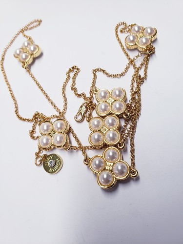 TORY BURCH • Collana rosario logo quadrifoglio corda oro 34"