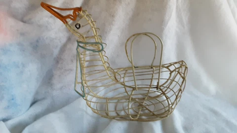 Vintage Wire Goose Basket.Blue Bow Goose Cover