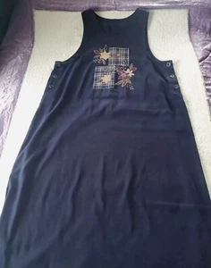 Amanda Smith 1X Navy Blue Sleeveless Patchwork Accent Long Jumper Dress Modest - Picture 1 of 12