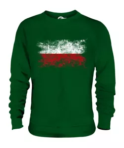 POLAND DISTRESSED FLAG UNISEX SWEATER TOP POLSKA FOOTBALL POLISH GIFT SHIRT - Picture 1 of 16