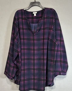 Ava & Viv Womens Tunic Top Plus Size 4X Blue Pink Plaid Cottage Core Classic - Picture 1 of 6
