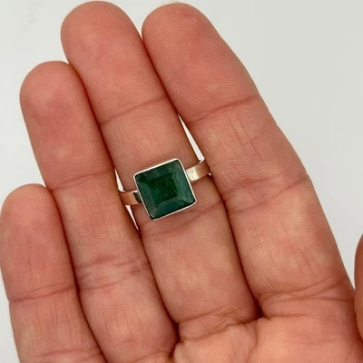Square Emerald Cut Natural Gemstone Statement Ring Women Size 6 Sterling Silver - Image 1 of 4