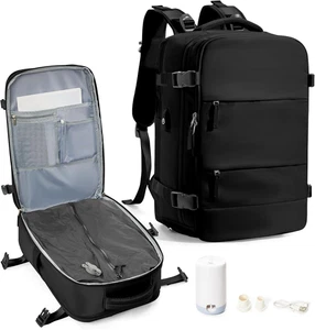 Schwarz Vakuum Rucksack Reise Luft Rucksack mit Pumpe Persönlicher Gegenstand Handgepäck Rücken - Bild 1 von 12