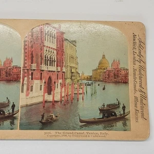Tarjeta de color estereoscopio Underwood antiguo 1898 El Gran Canal Venecia Italia #5056 - Imagen 1 de 9