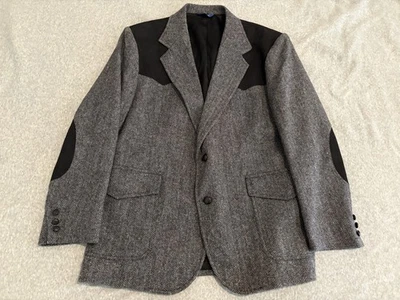 Jaqueta de lã Pendleton Western tweed blazer casaco esportivo remendo de cotovelo cinza preto 44 - Imagem 1 de 4