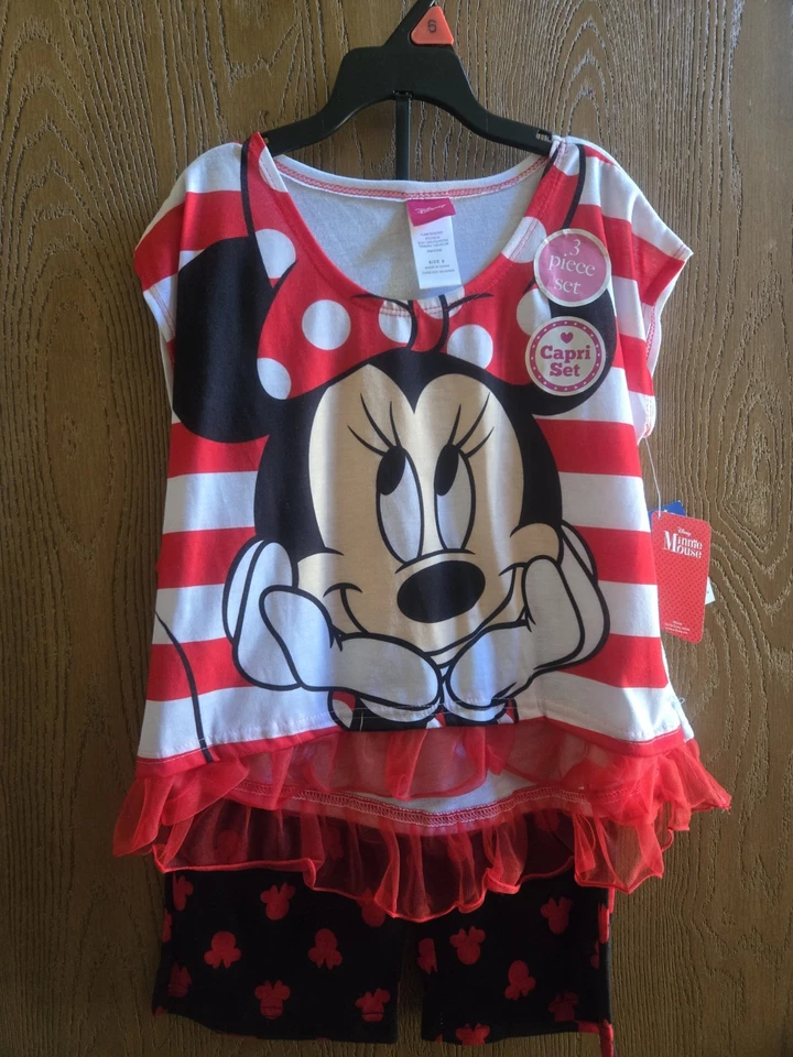 Novo com etiquetas tamanho 6 Disney Minnie Mouse 3 peças conjunto de pijama capri 2014 - Imagem 1 de 4